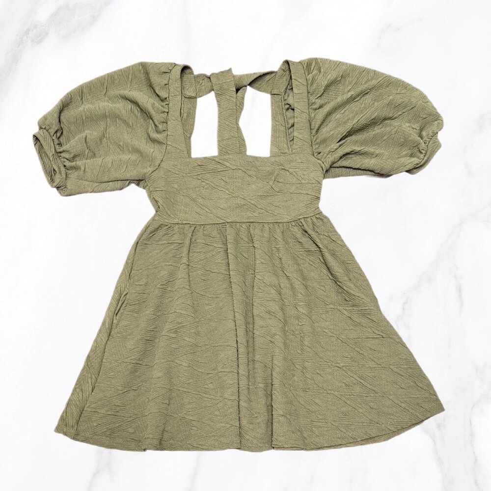 Free People‎ Women's Olive Green Puff Sleeve Babydoll Dress, Size XS
